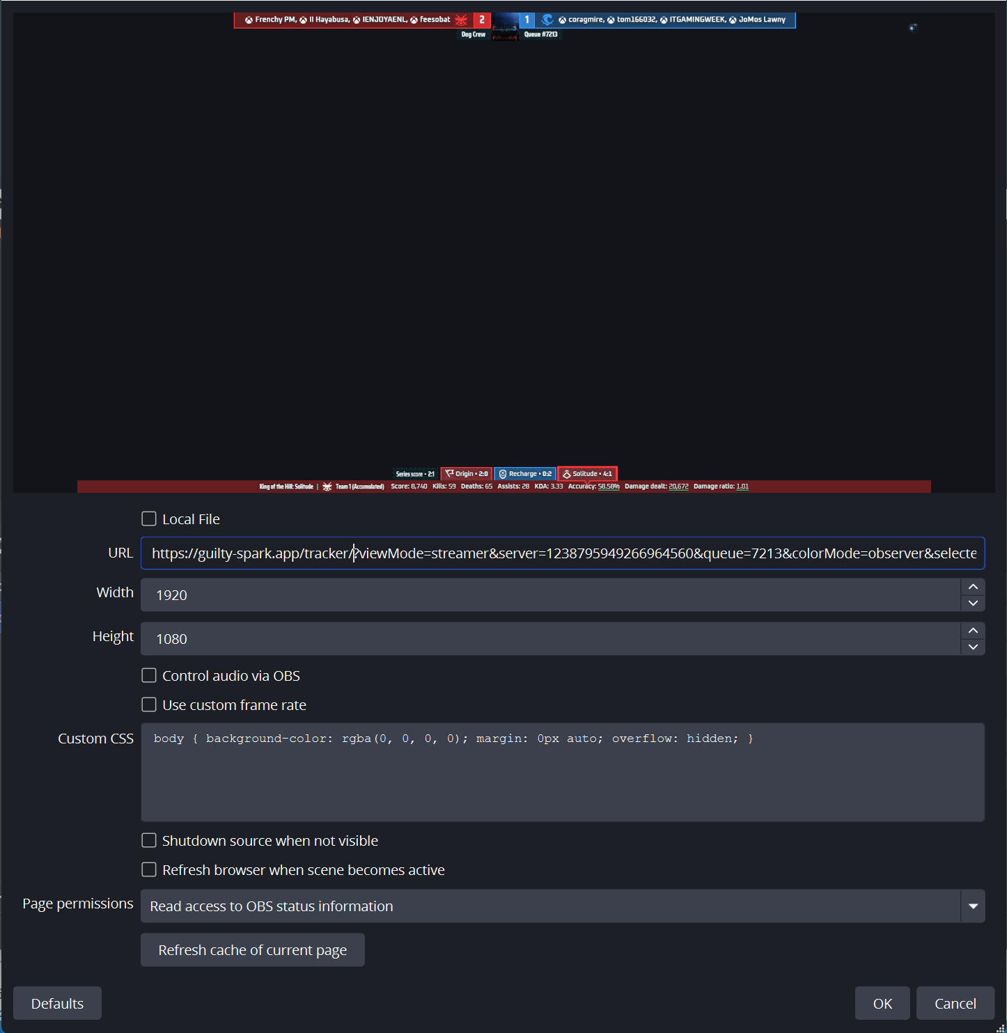 Placeholder for OBS preview showing the live tracker overlay